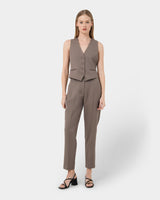Colette Tailored Vest in taupe — full-length view