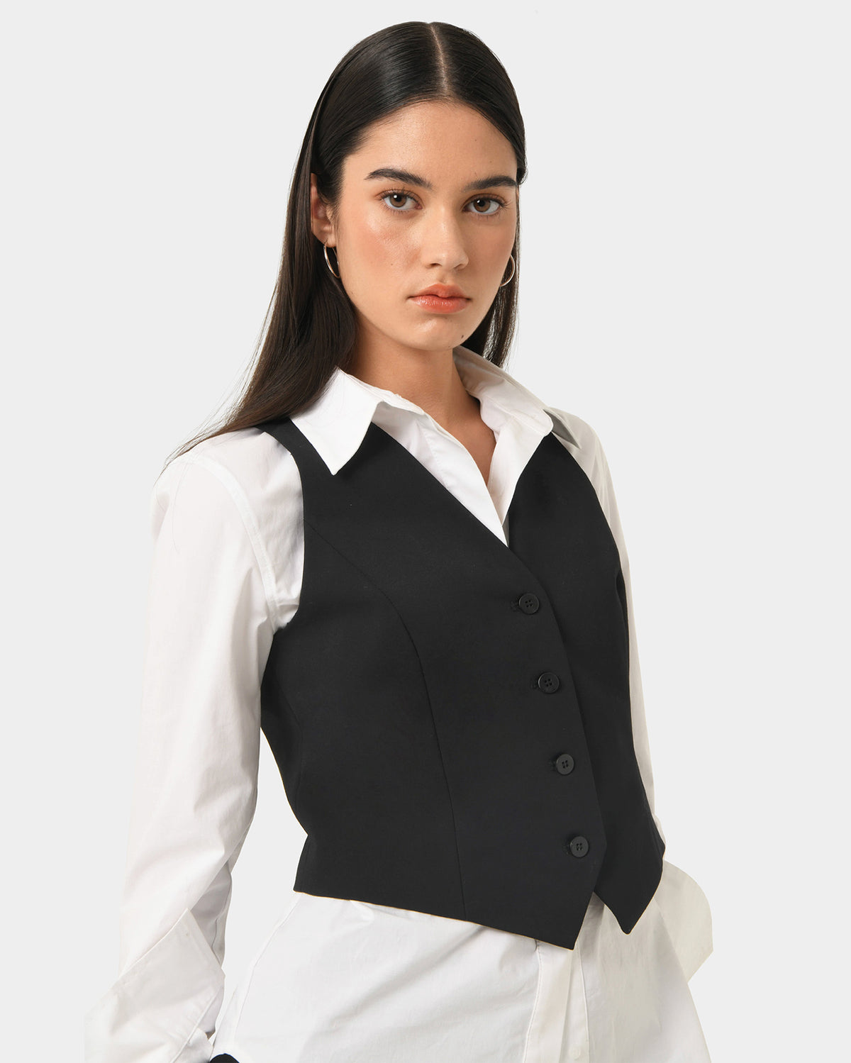 Safira Tailored Vest in black — close-up view