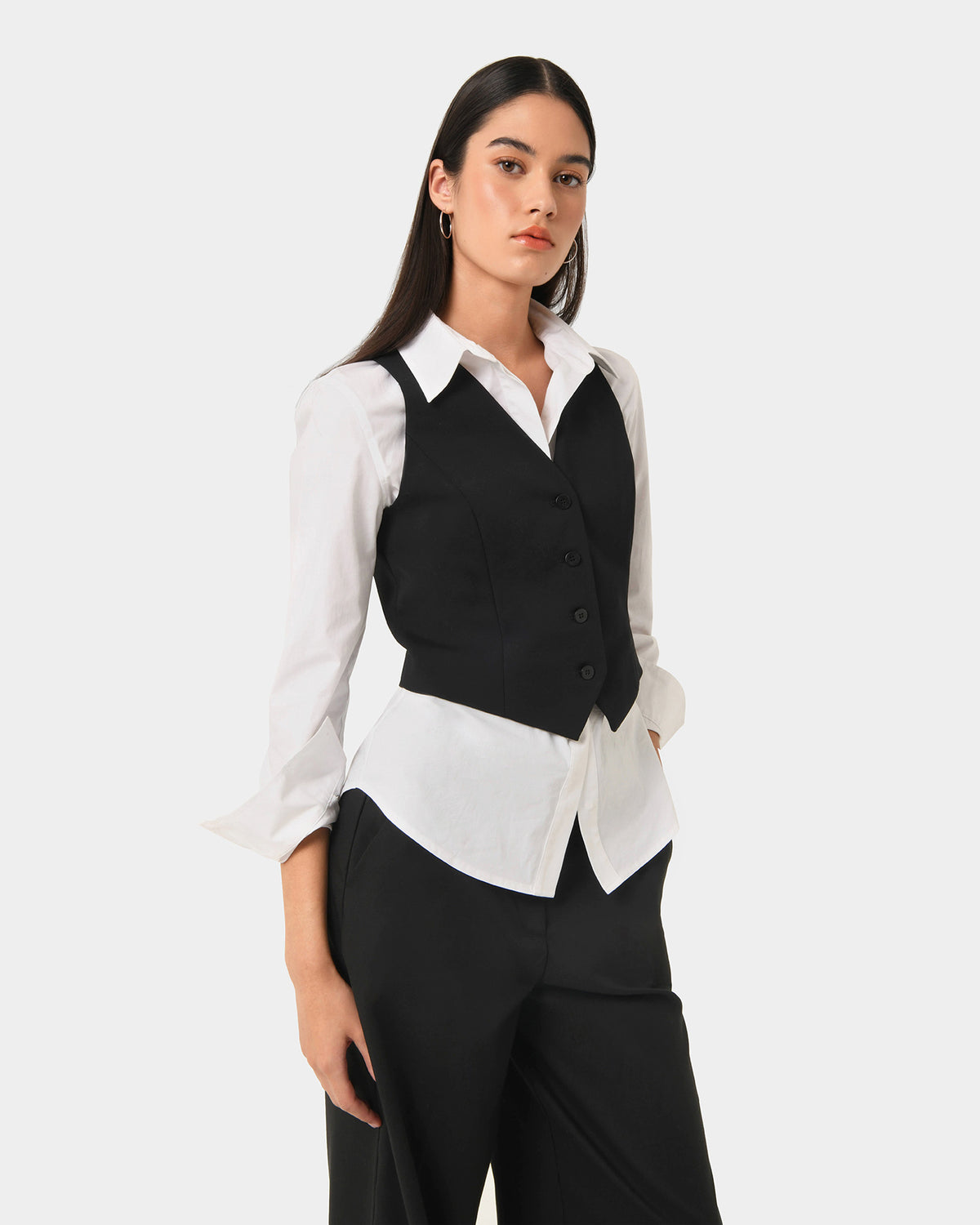Safira Tailored Vest in black — close-up view 2