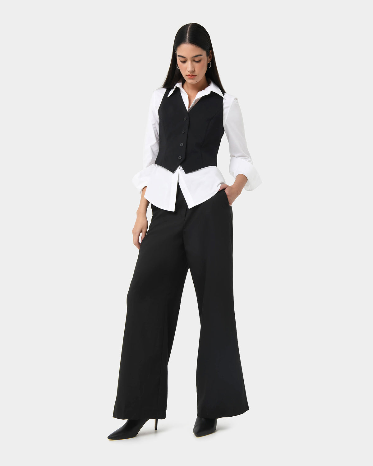 Safira Tailored Vest in black — full-length view