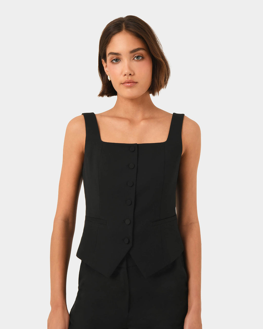 Chloe Square Neck Vest in black — close-up view