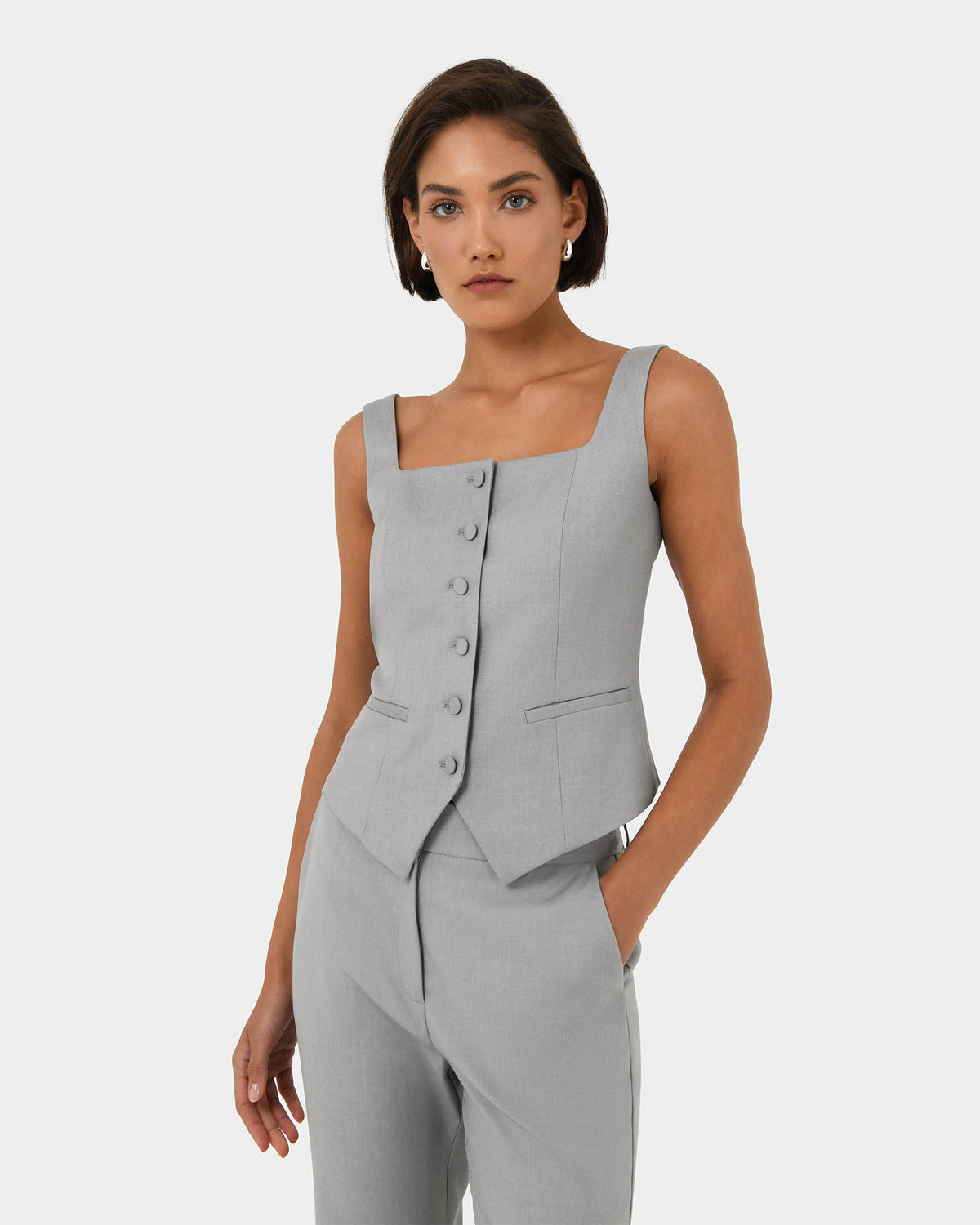 Chloe Square Neck Vest in grey — close-up view