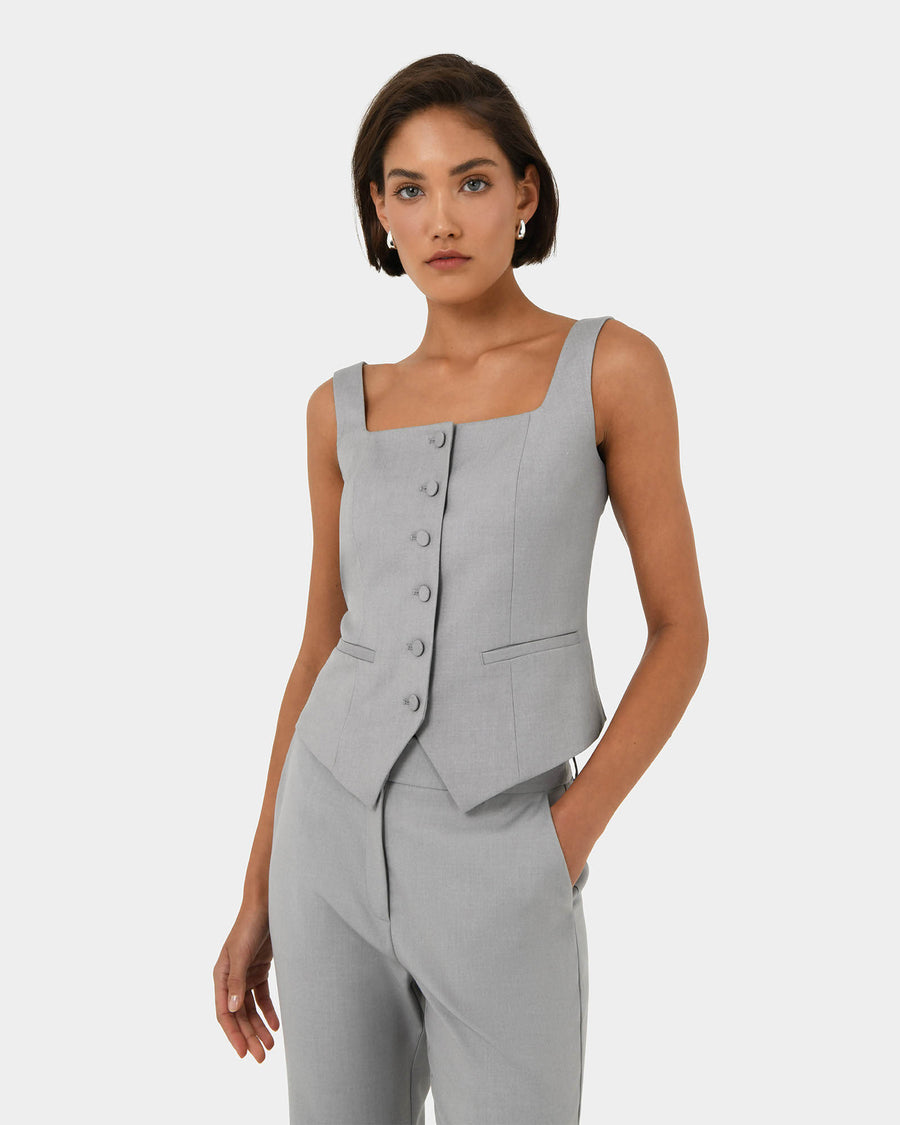 Chloe Square Neck Vest in grey — close-up view
