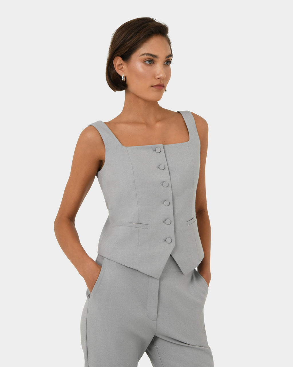Chloe Square Neck Vest in grey — close-up view 2