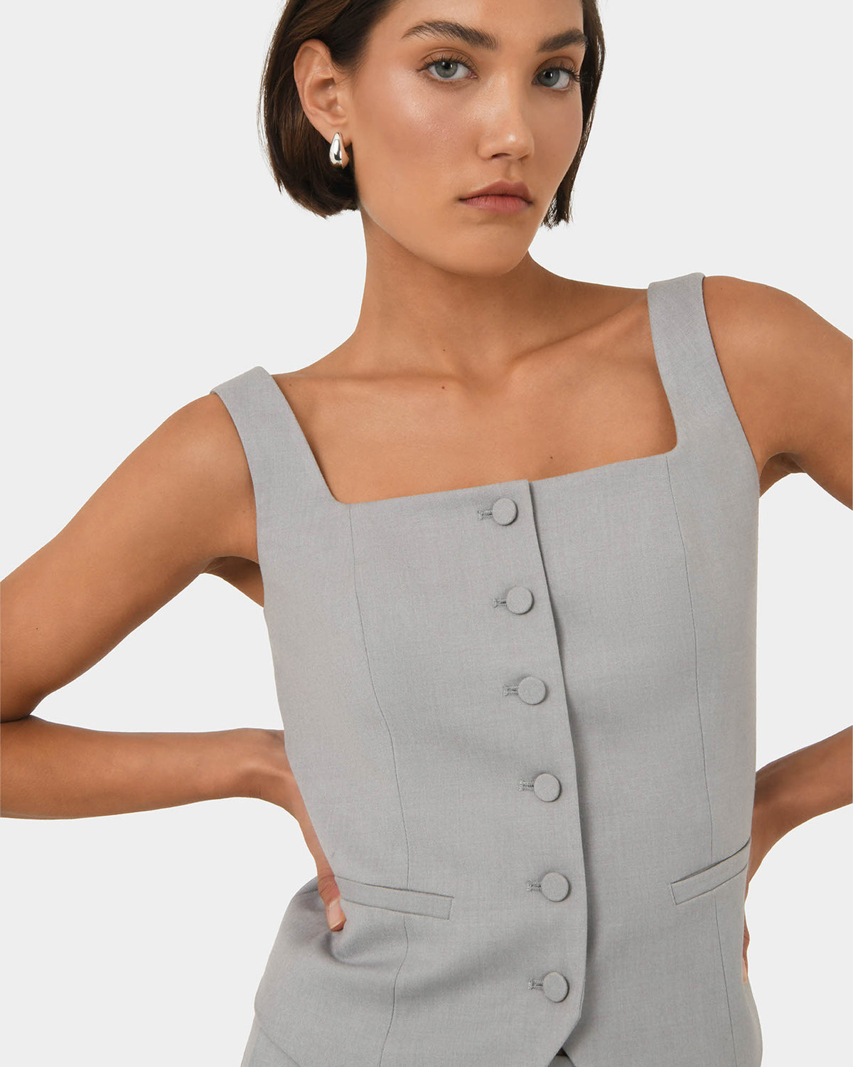 Chloe Square Neck Vest in grey — fabric detail