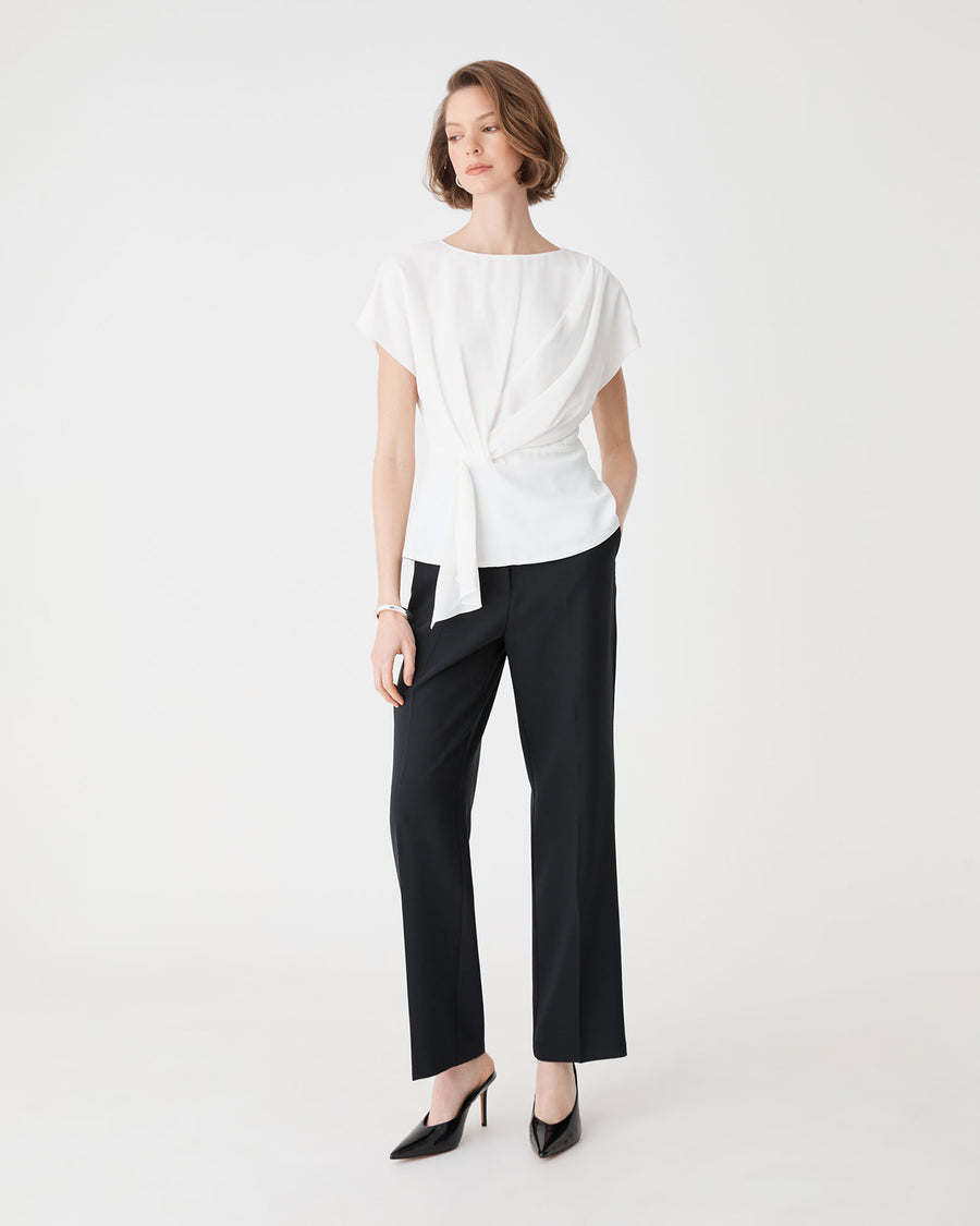 Athena Draped Top in ivory — full-length view