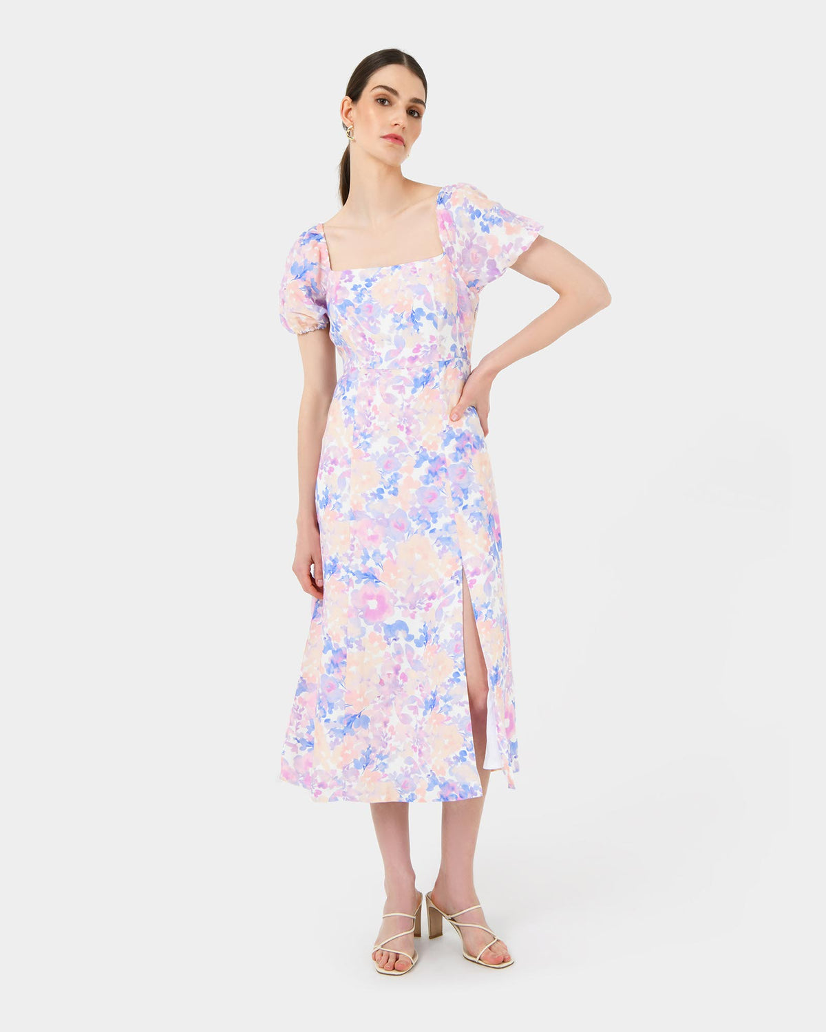 Hazy Linen Puff Sleeve Dress — view 1