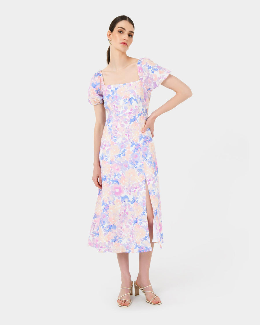 Hazy Linen Puff Sleeve Dress — view 1