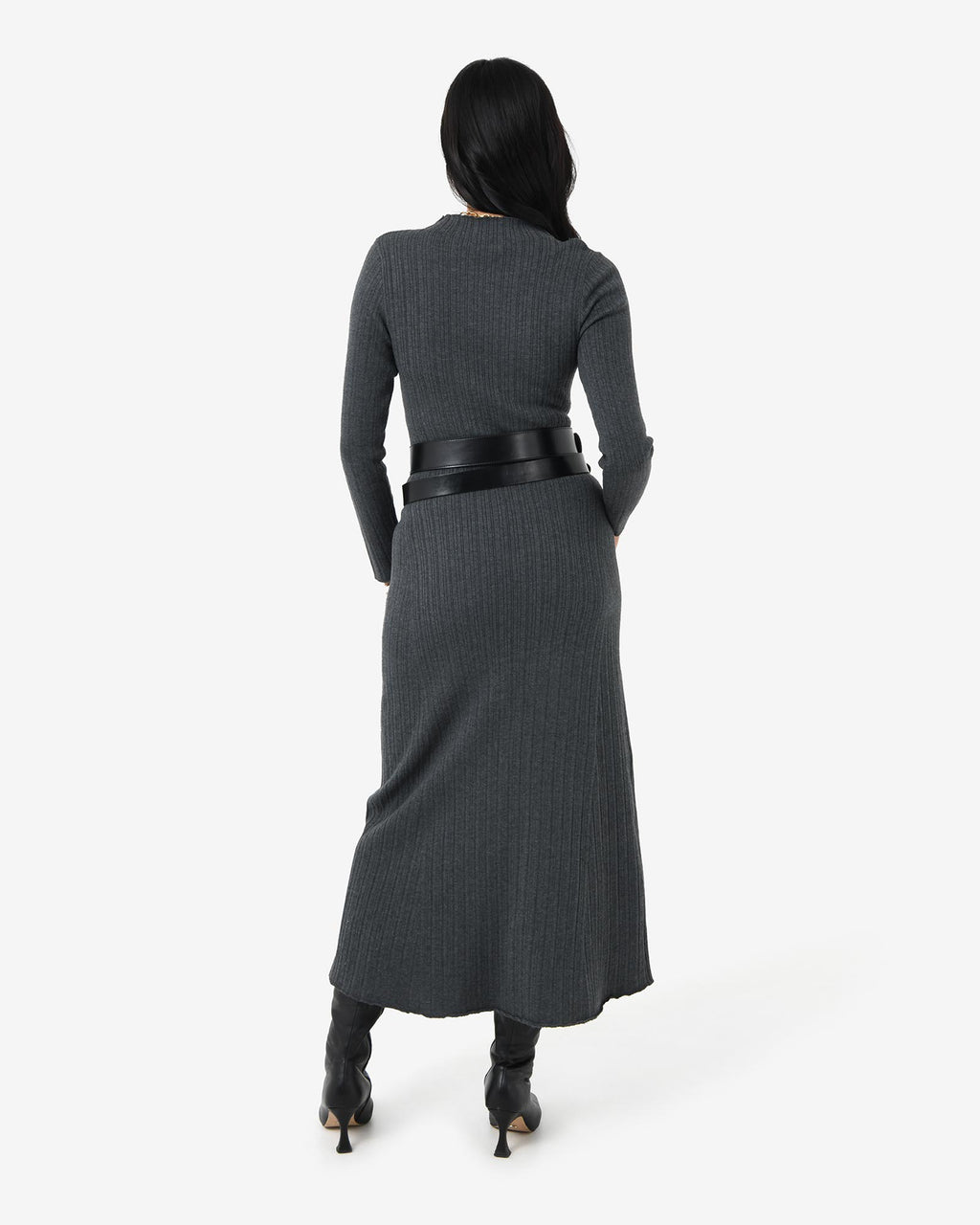 Bambi Knit Midi Dress in charcoal — back view