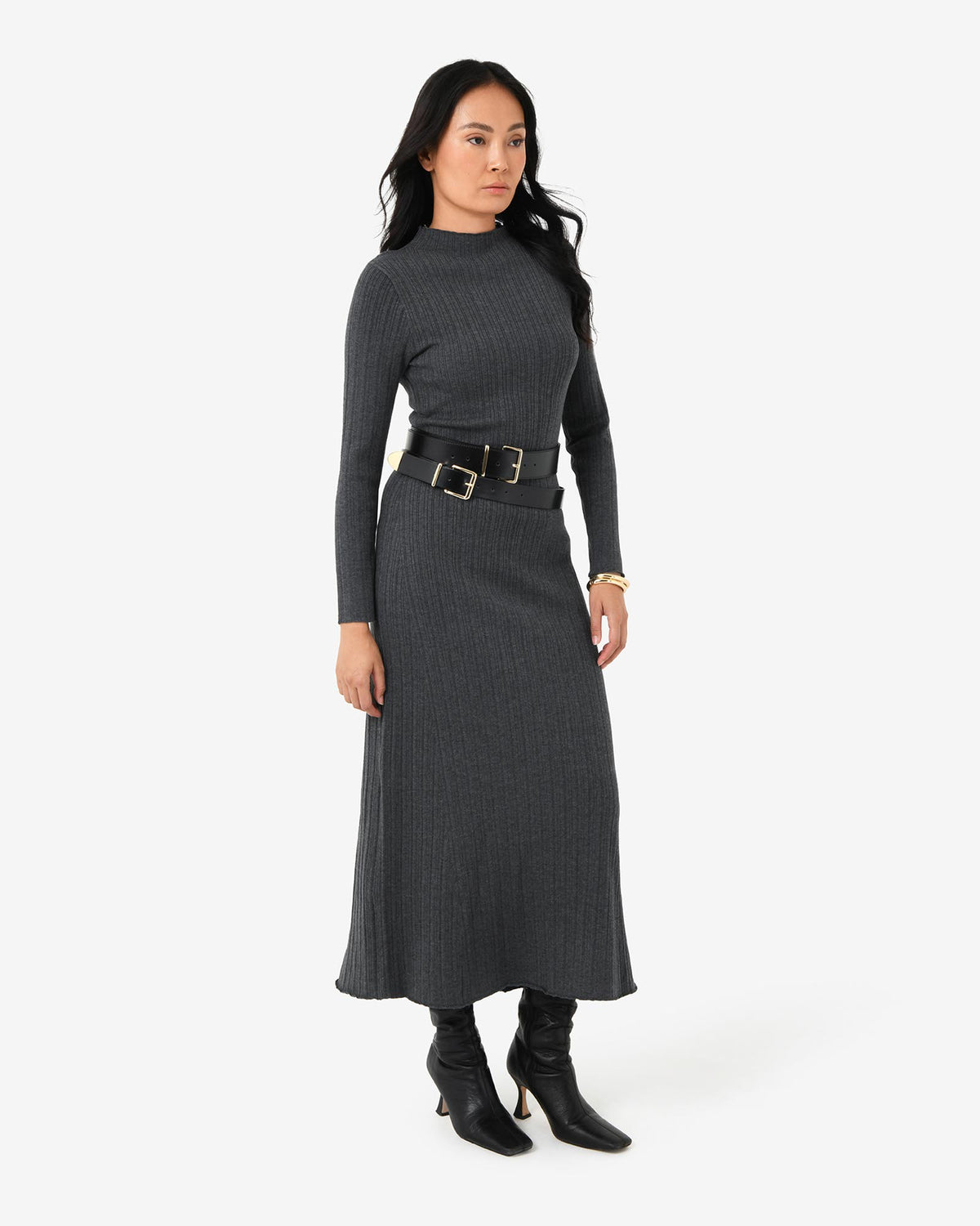 Bambi Knit Midi Dress in charcoal — side view