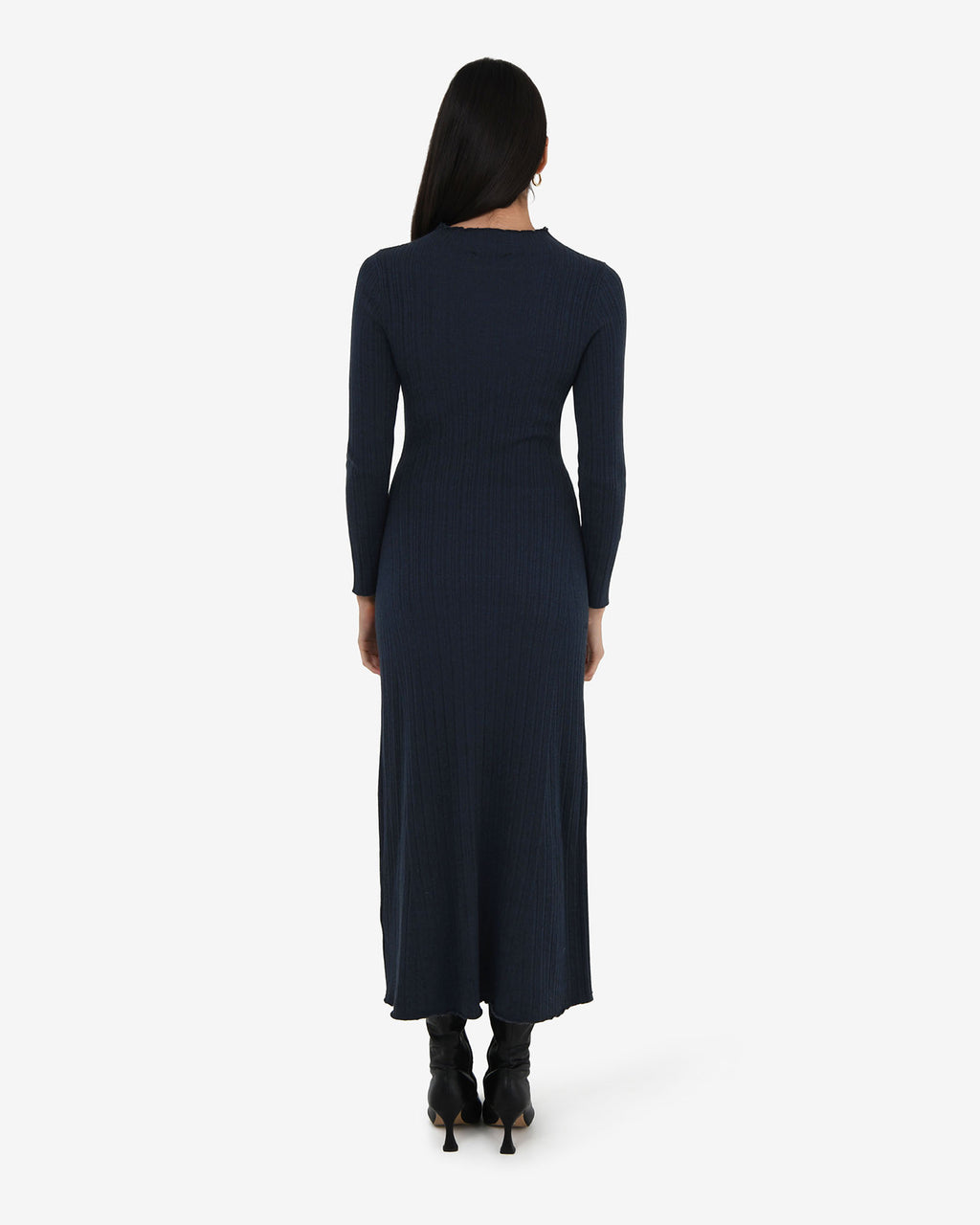 Bambi Knit Midi Dress in navy — back view