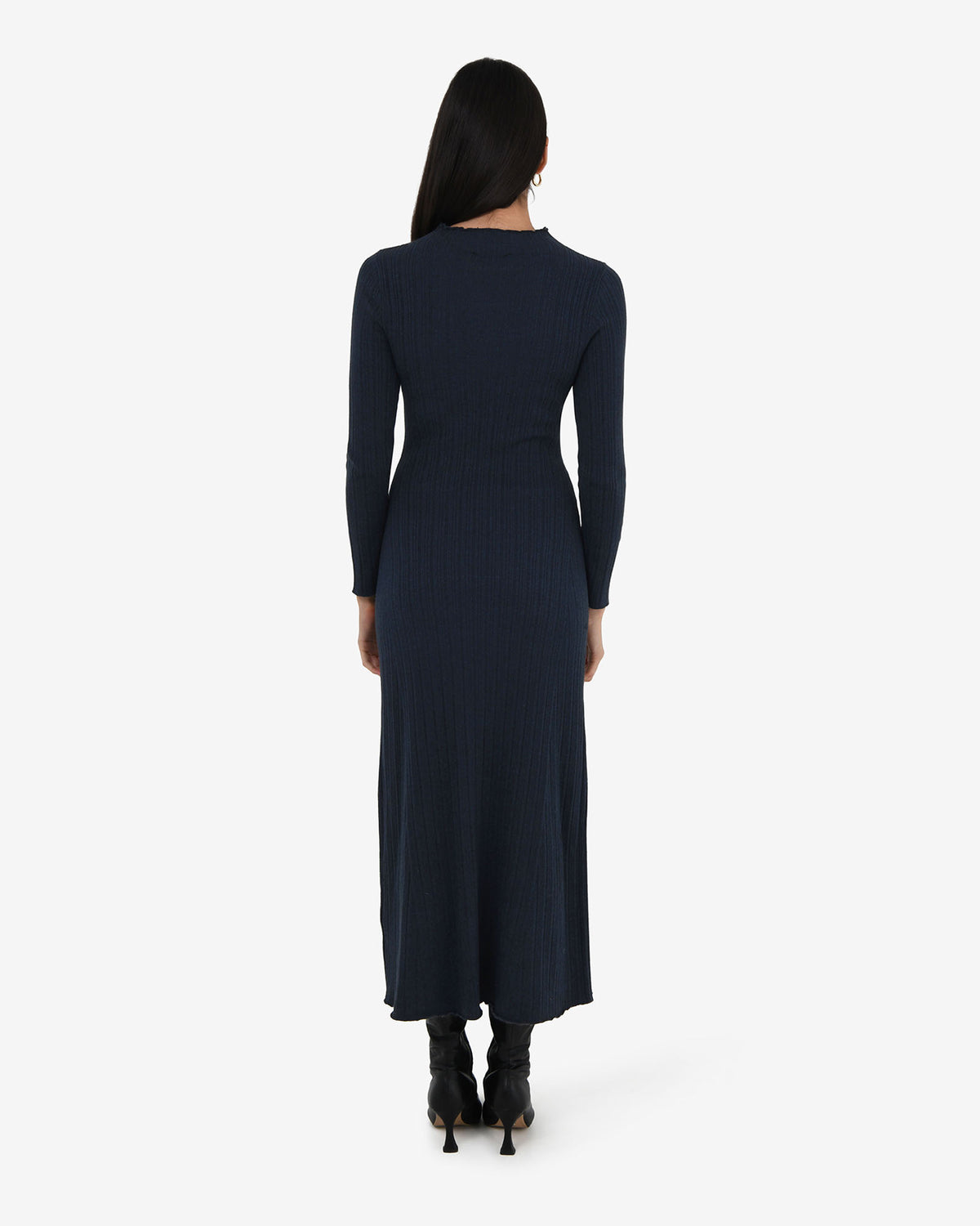 Bambi Knit Midi Dress in navy — back view