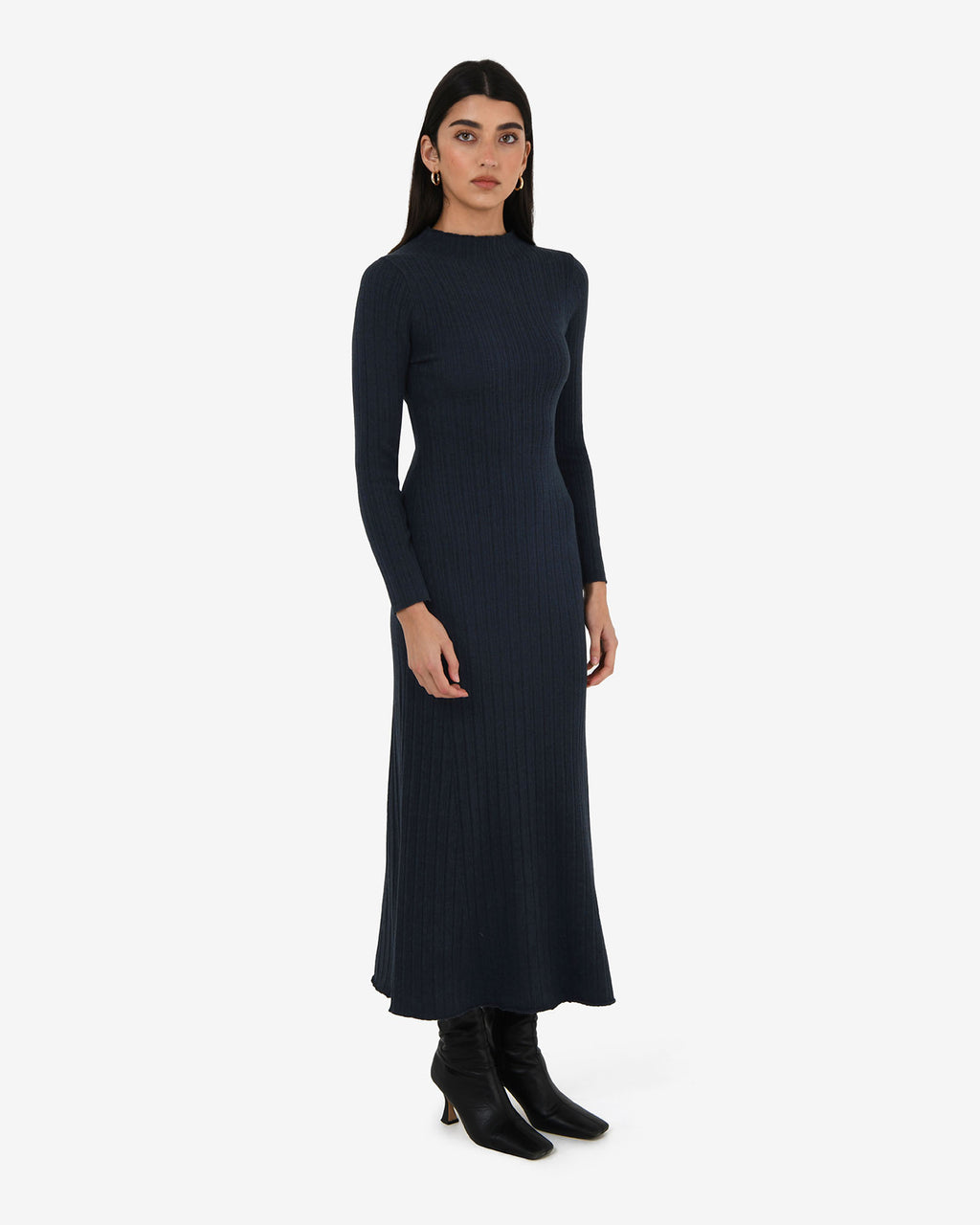Bambi Knit Midi Dress in navy — side view