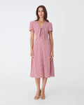 Tara Floral Button Midi Dress in red white — full-length view