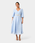 Marlie Puff Sleeve Midi Dress in ash blue — full-length view