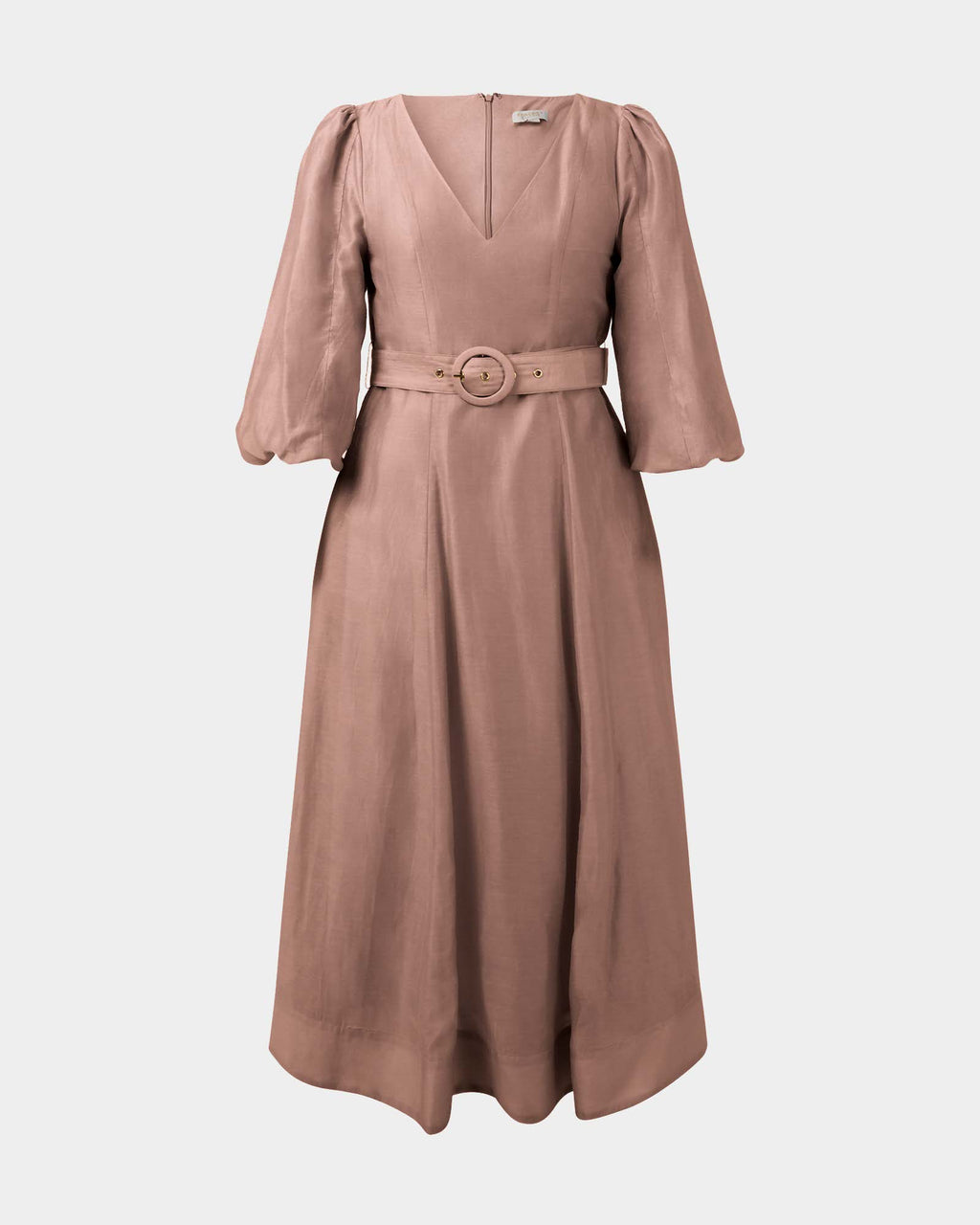 Marlie Puff Sleeve Midi Dress in wood smoke — product-only view