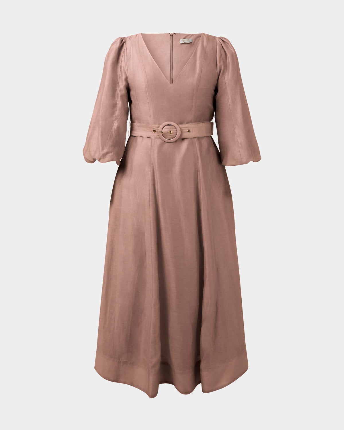 Marlie Puff Sleeve Midi Dress in wood smoke — product-only view