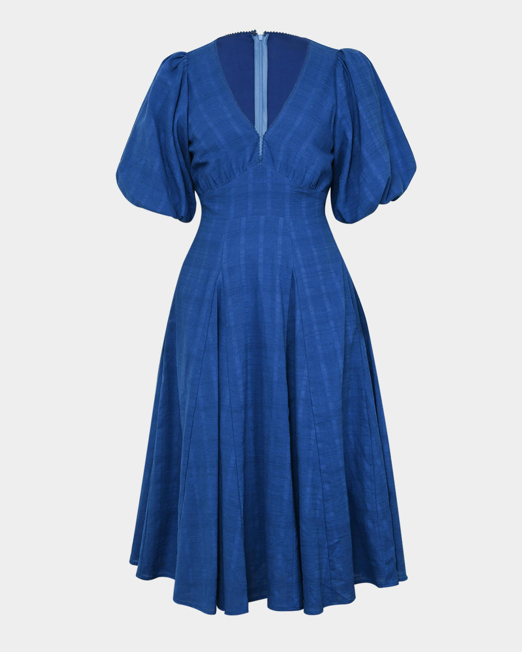 Iris Puff Sleeve Midi Dress in cobalt — product-only view
