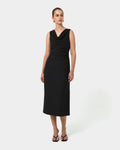 Serena Cowl Neck Dress in black — full-length view