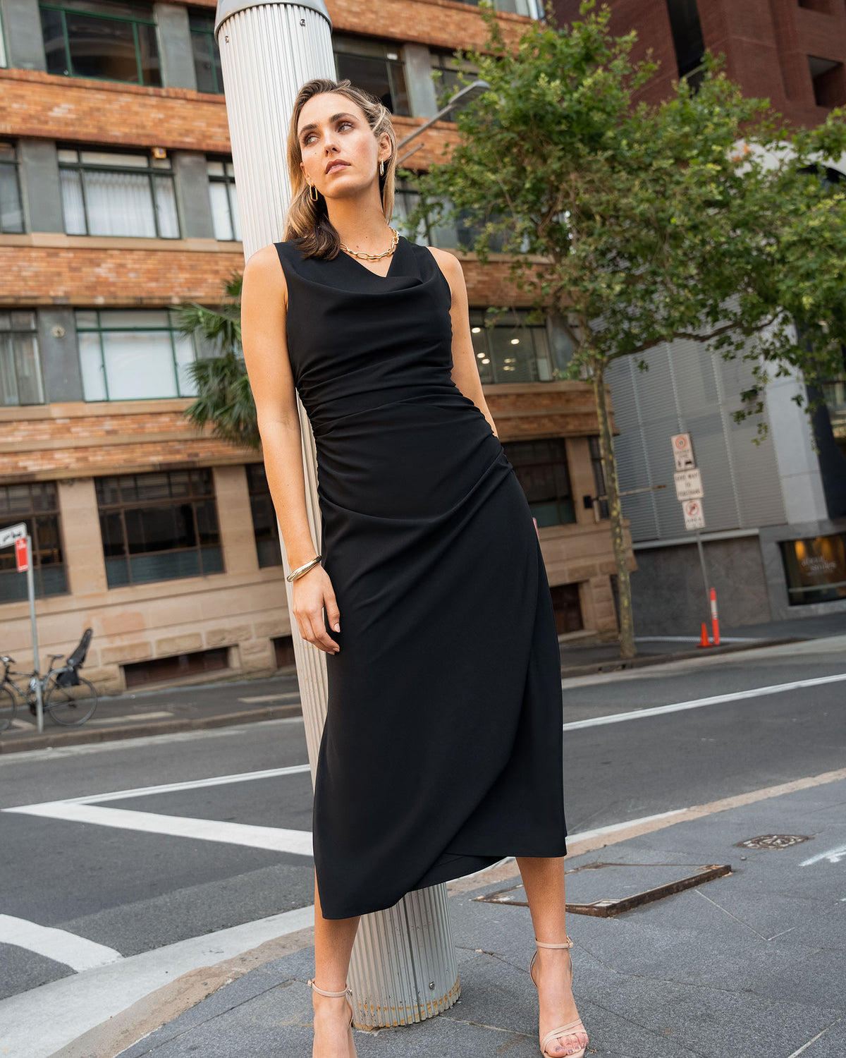 Serena Cowl Neck Dress in black — alternate view