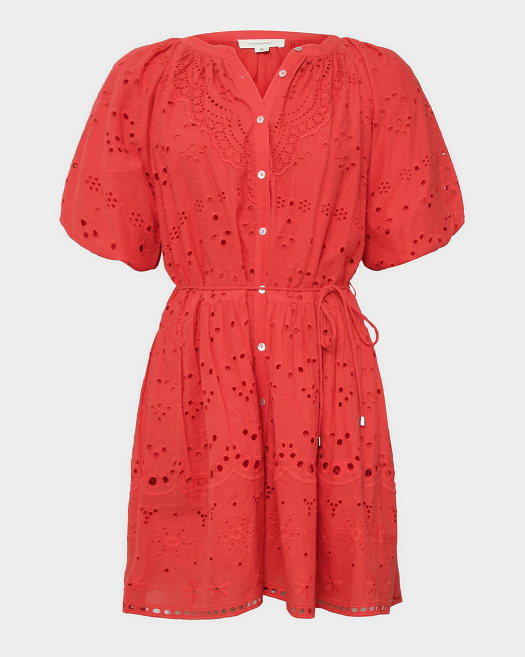 Lola Broderie Tiered Dress in fiesta red — product-only view
