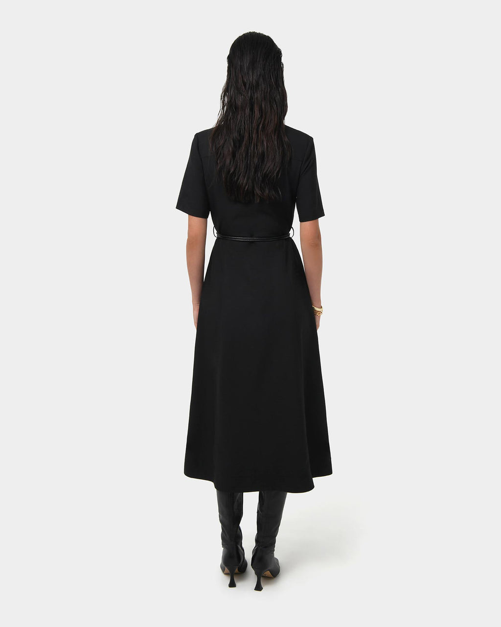 Amera Belted Utility Dress in black — back view