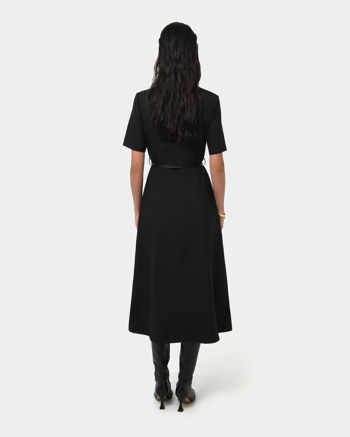 Amera Belted Utility Dress in black — back view
