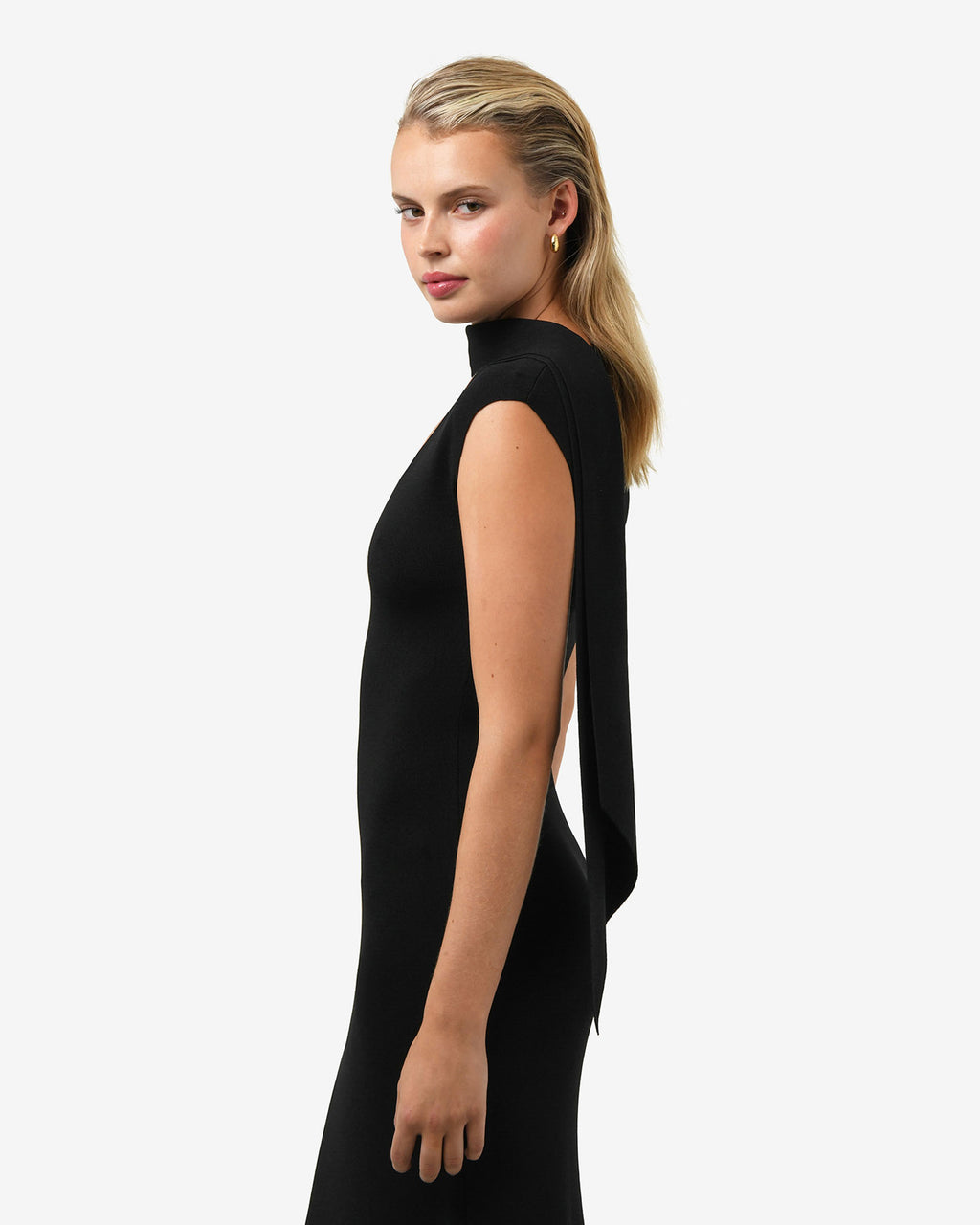 Byron Scarf Knit Dress in black — side view