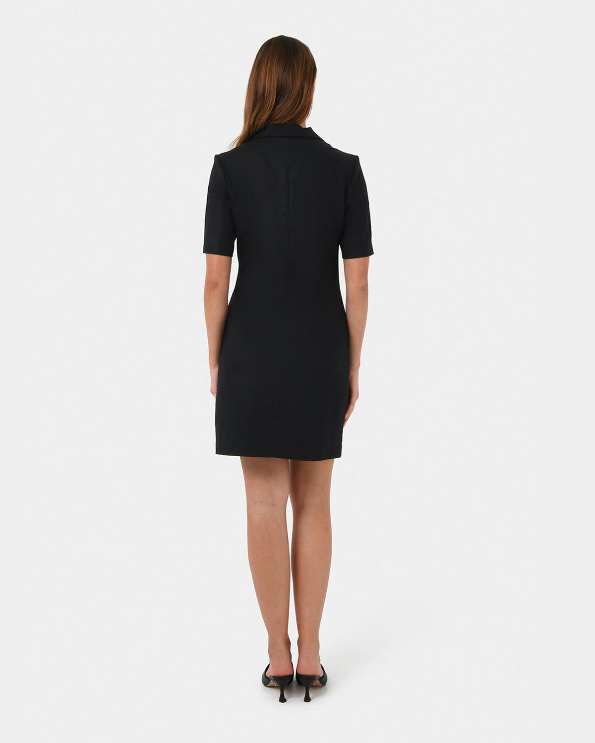 Nia Button Linen Dress in black — back view