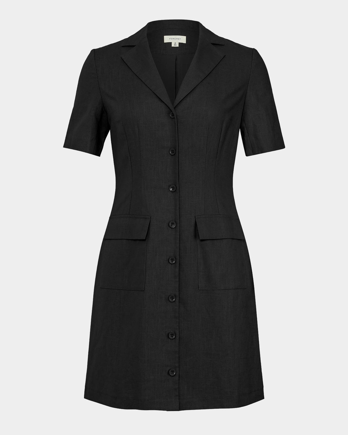Nia Button Linen Dress in black — product-only view