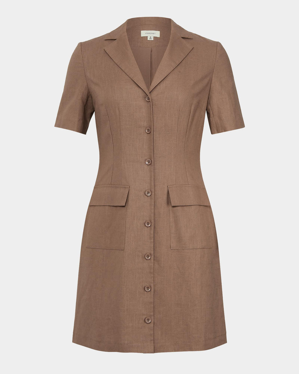 Nia Button Linen Dress in biscuit — product-only view