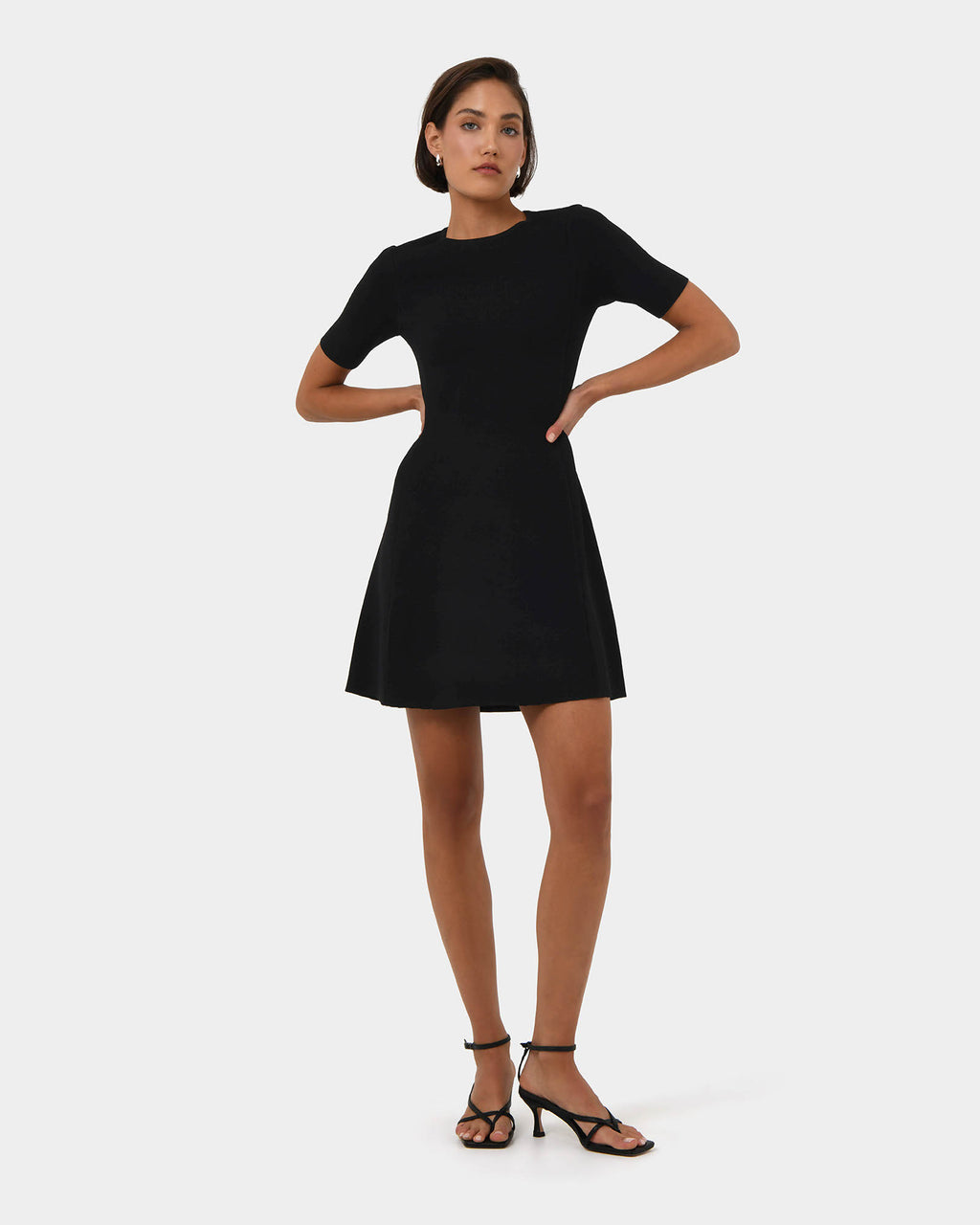 Leona Panel Knit Dress in black — full-length view