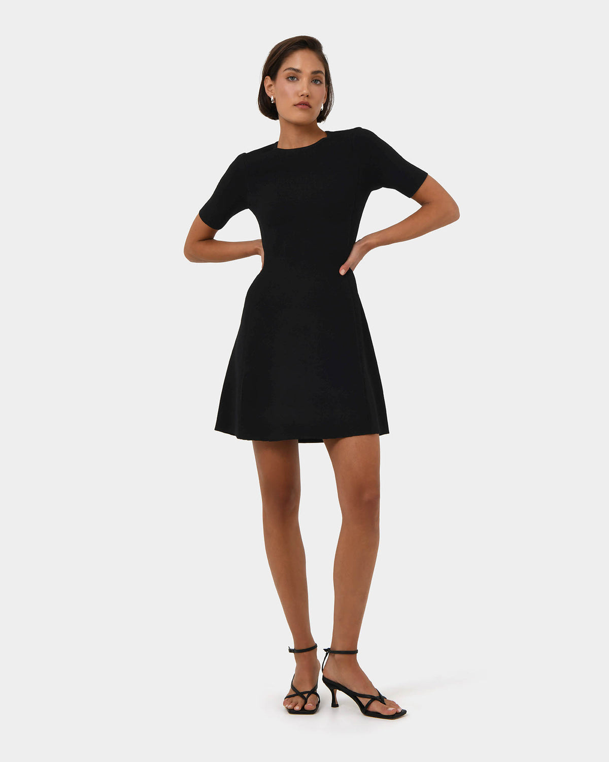 Leona Panel Knit Dress in black — full-length view