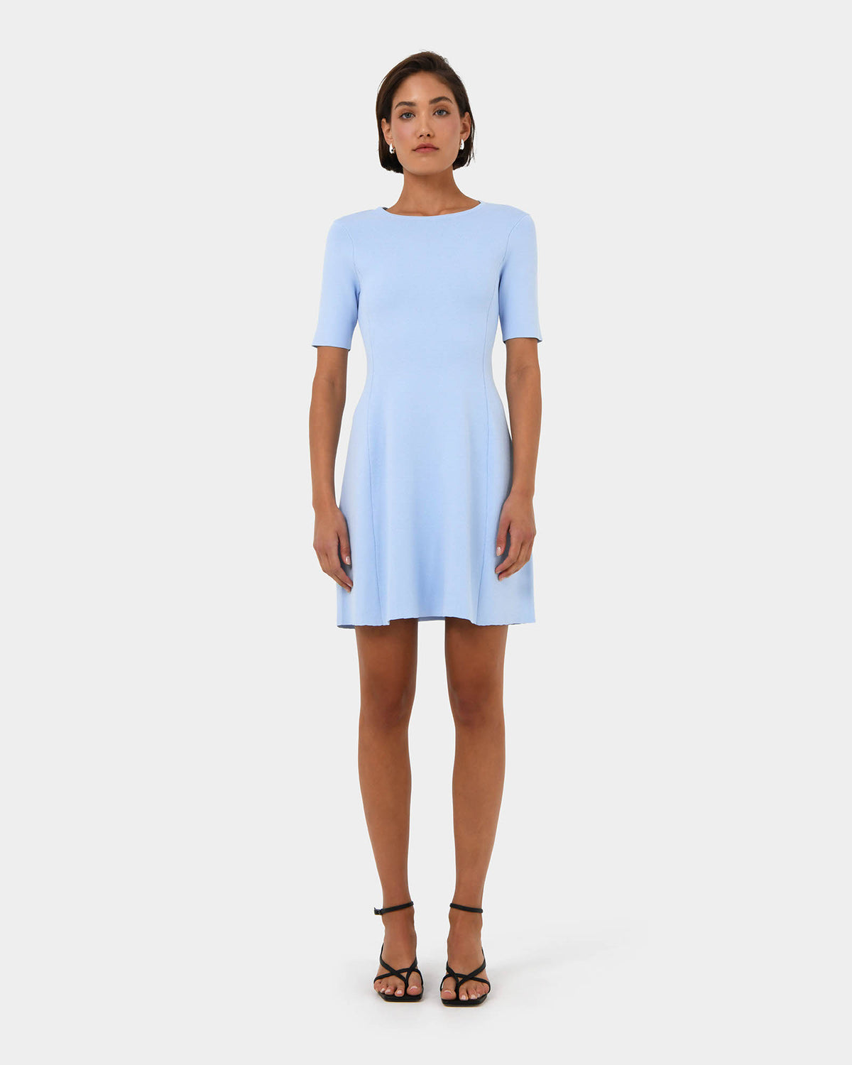 Leona Panel Knit Dress in cashmere blue — full-length view