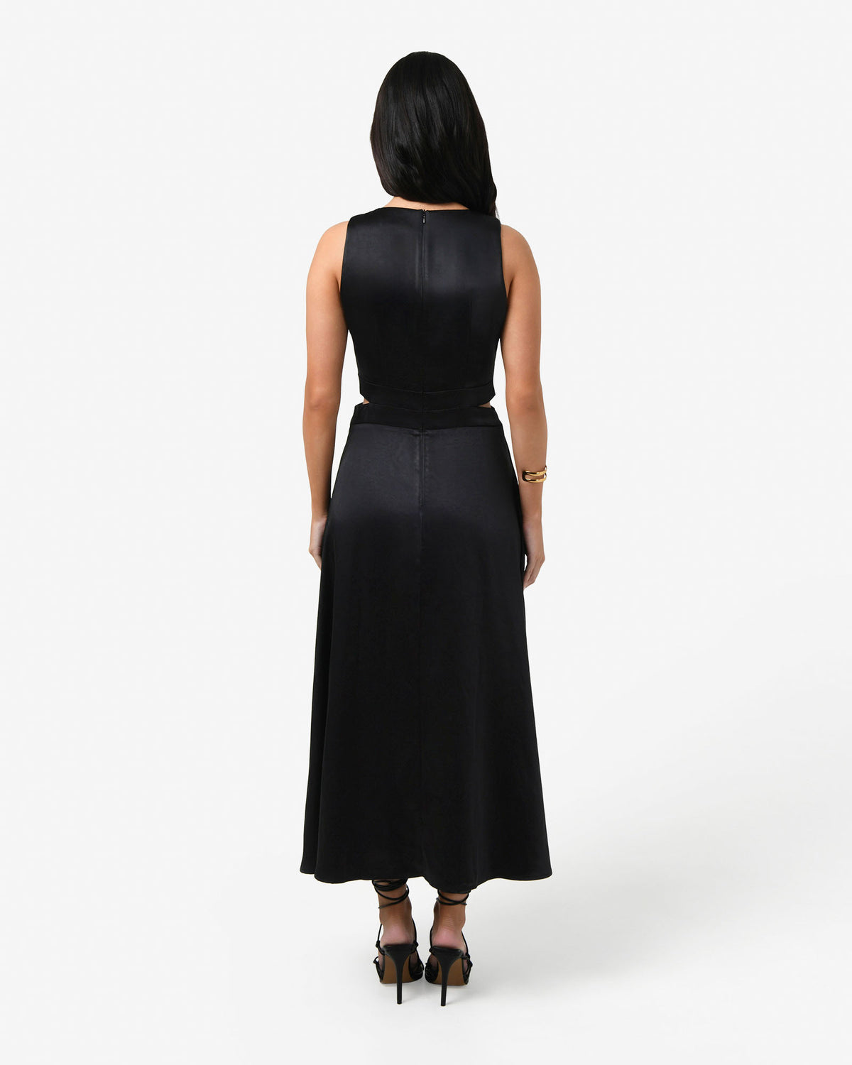 Louisa Cut Out Satin Dress in black — back view