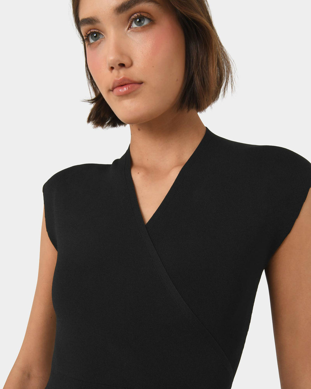 Ani Cross Over Knit Dress in black — fabric detail