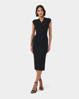 Ani Cross Over Knit Dress in black — full-length view