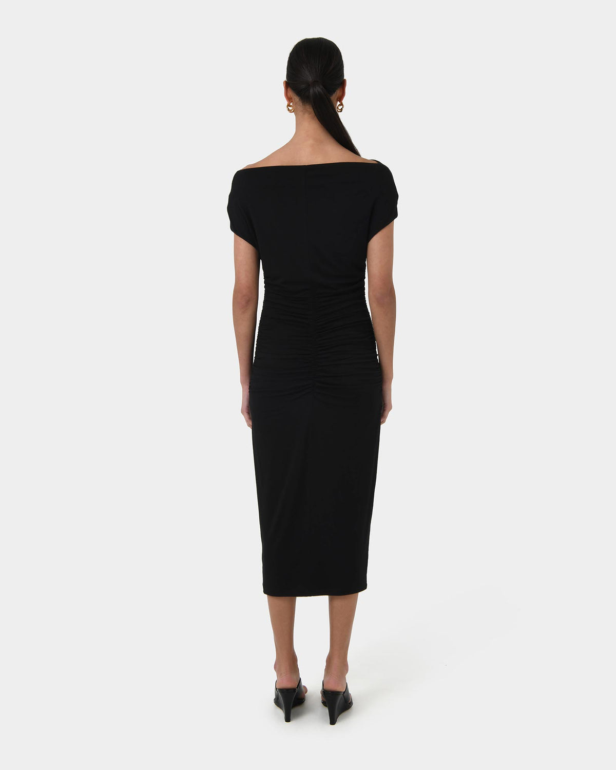 Mia Ruched Jersey Dress in black — back view