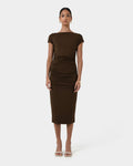 Mia Ruched Jersey Dress in chocolate — full-length view