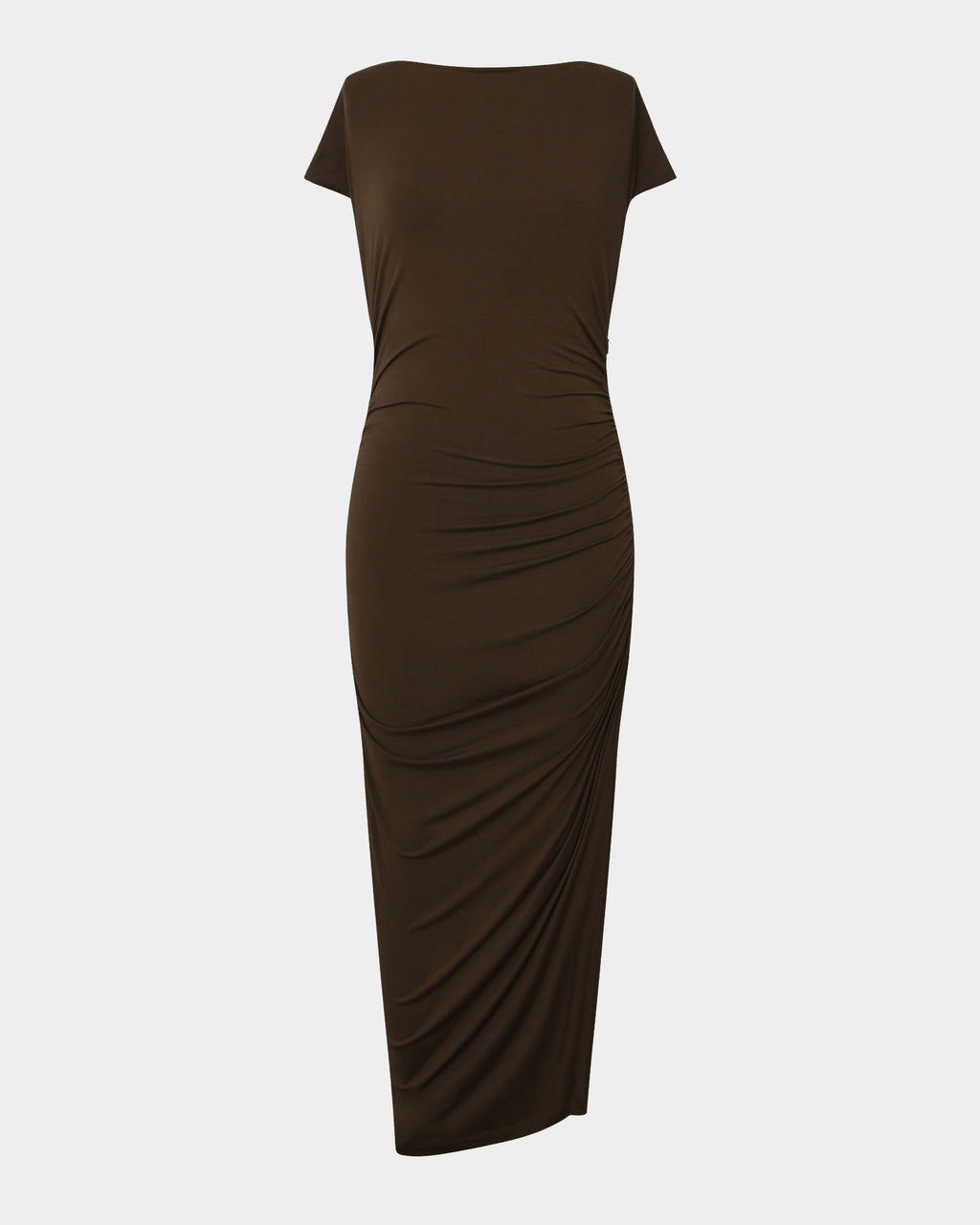 Mia Ruched Jersey Dress in chocolate — product-only view