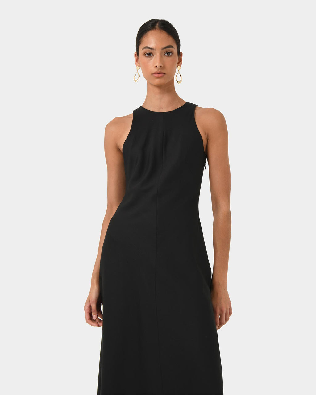Aiya Bias Midi Dress in black — close-up view