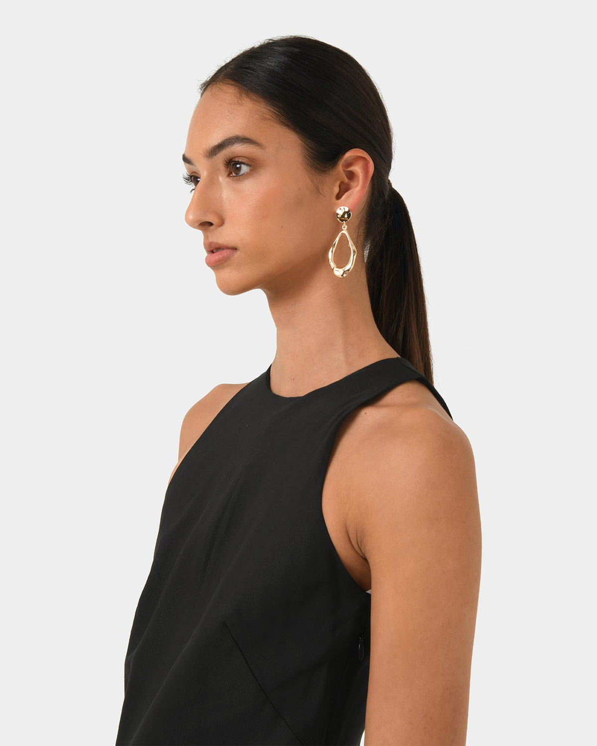 Aiya Bias Midi Dress in black — fabric detail
