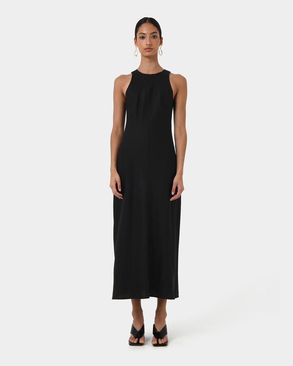 Aiya Bias Midi Dress in black — full-length view