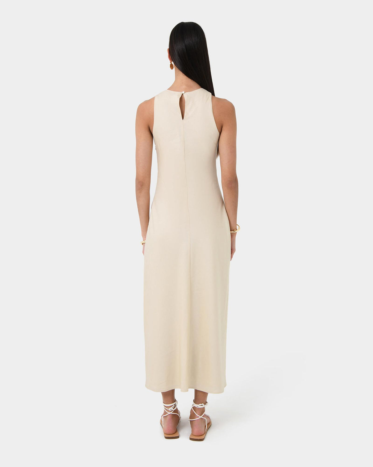 Aiya Bias Midi Dress in light ecru — back view