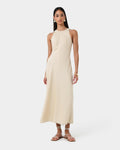 Aiya Bias Midi Dress in light ecru — full-length view