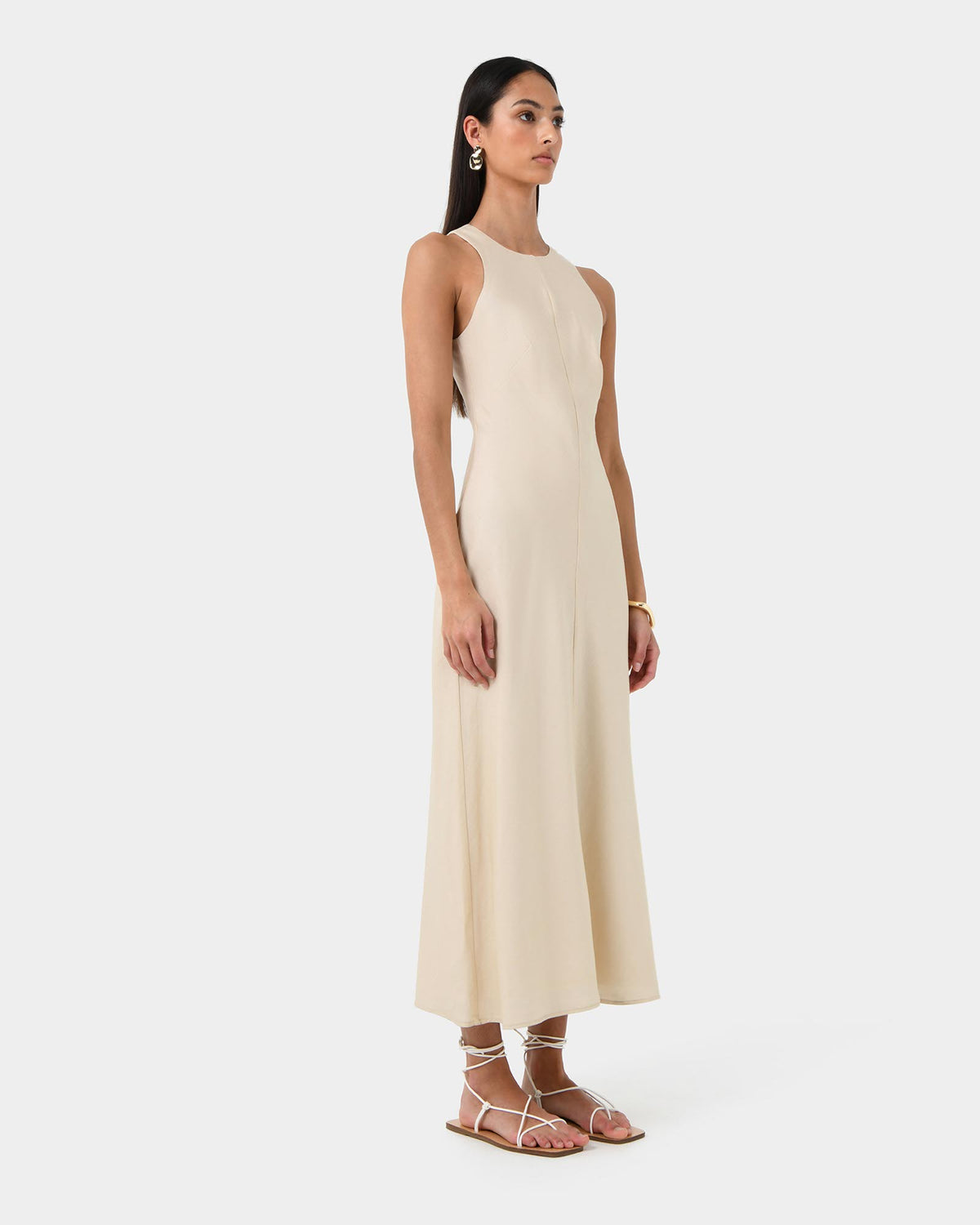 Aiya Bias Midi Dress in light ecru — side view