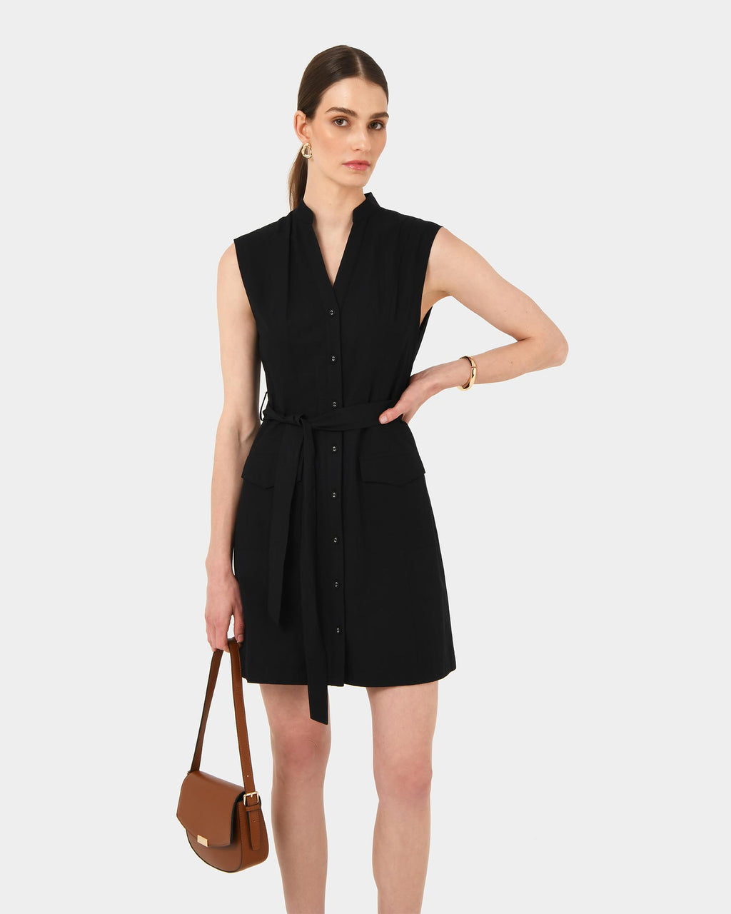 Kiran Utility Tie Dress in black — close-up view