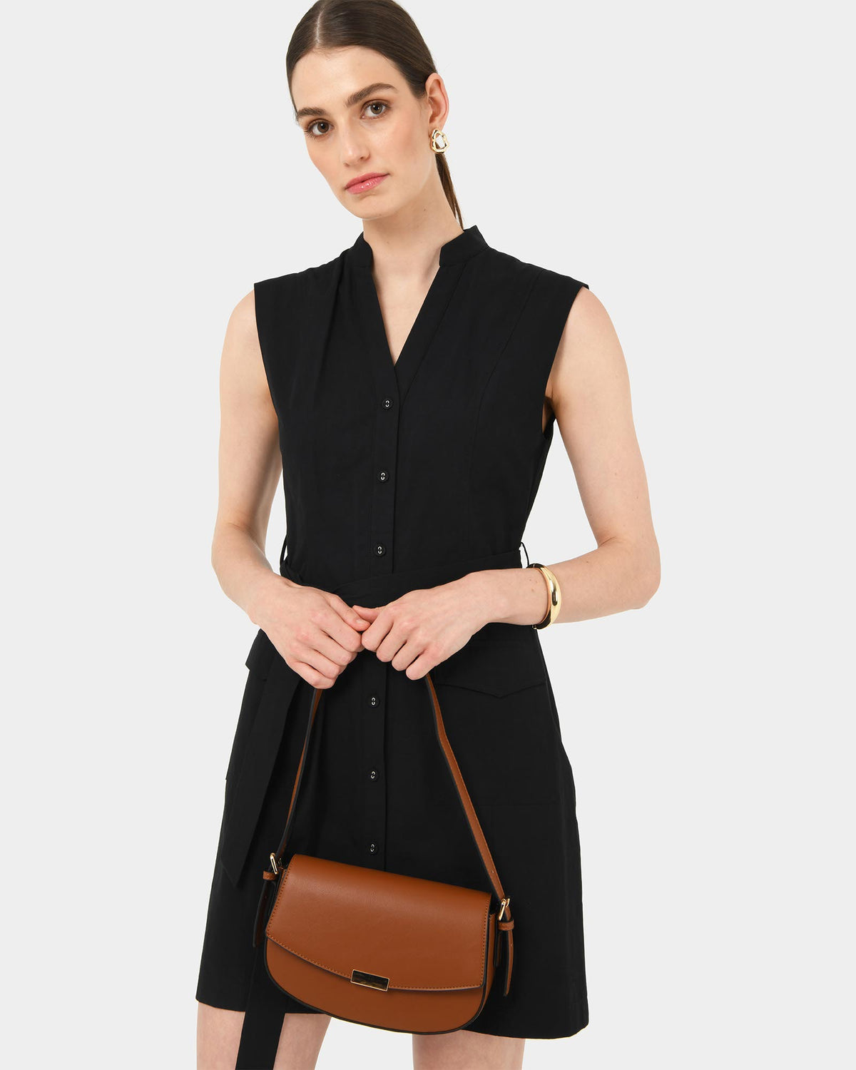 Kiran Utility Tie Dress in black — close-up view 2