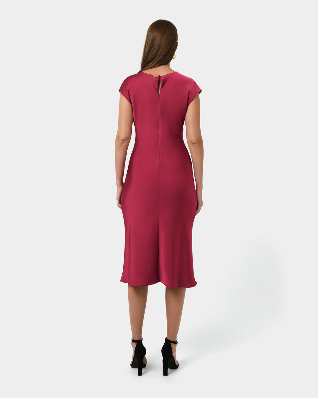 Dulce Satin Midi Dress in burgundy — back view
