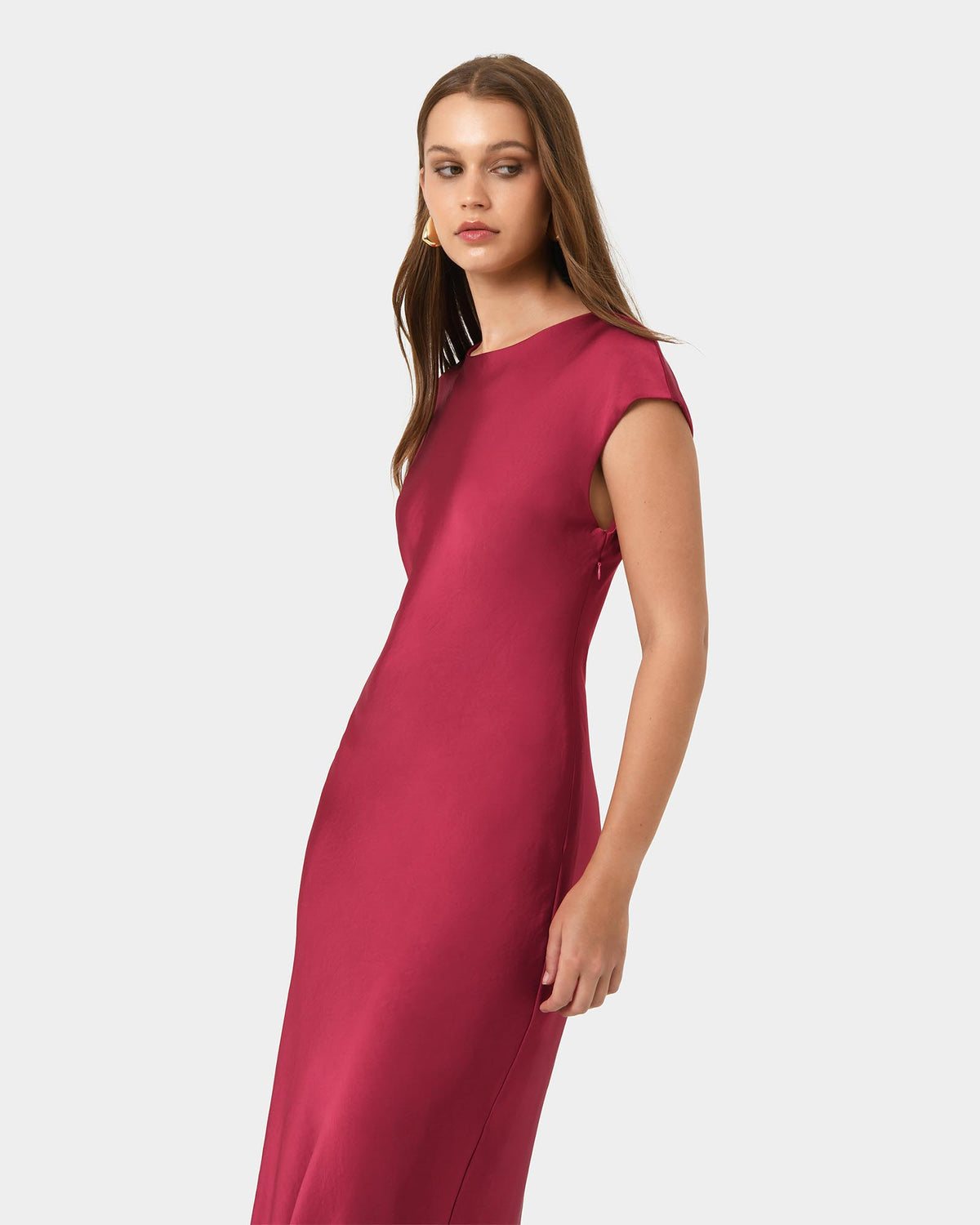 Dulce Satin Midi Dress in burgundy — side view